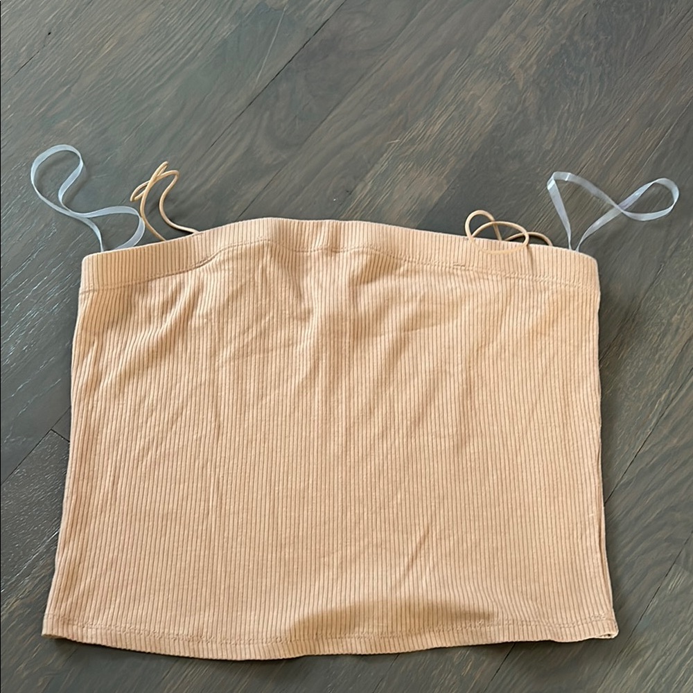 Beige Ribbed Tube Top
